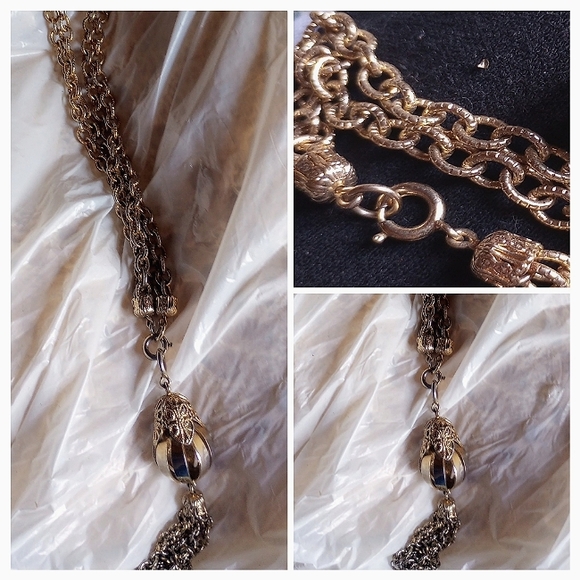 VintageAvon 2 piece 1972 Gold Tassel Necklace,and bracelet or extension set - Picture 1 of 4